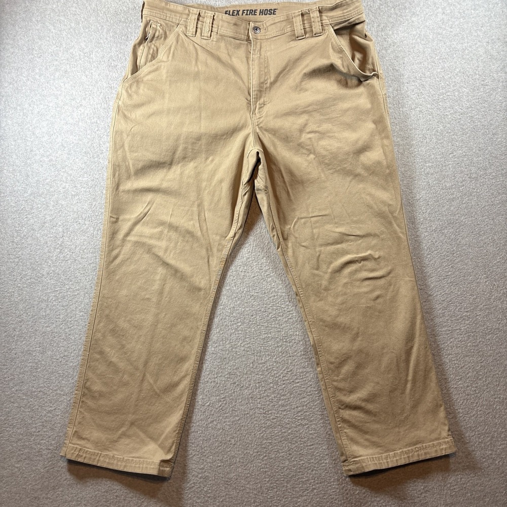 Duluth Trading Flex Fire Hose Men's 42x30 Beige Canvas Pants Work Casual